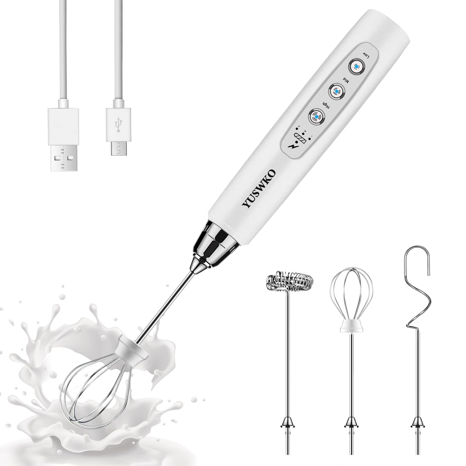 Amazon.com: YUSWKO White Handheld Milk Frother Wand for Coffee